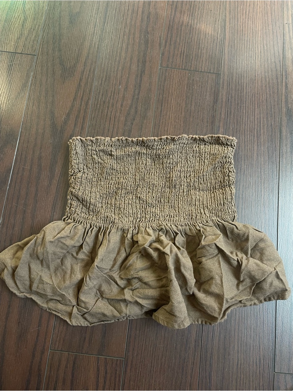 Ardene Brown Strapless Smocked Tube Top with Ruffle Hem